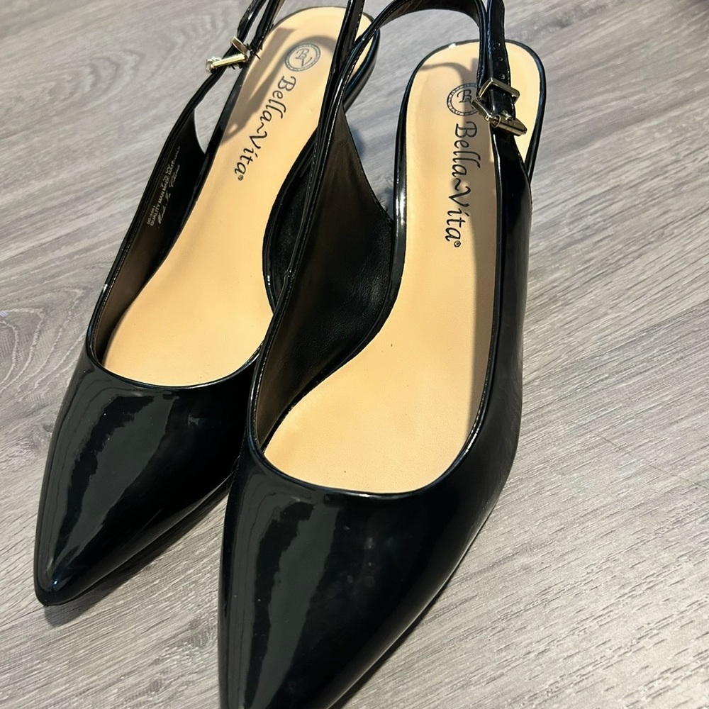 Bella Vita Black Patent Slingback Mules